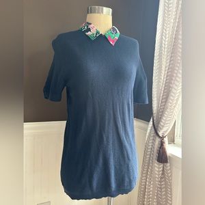 Knitted Navy w/ Floral Collar